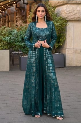 Teal Indo Western Kurti with Embroidered Georgette SK15811