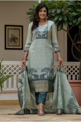 Sky blue Salwar Kameez in Embroidered Jacquard silk SK155845