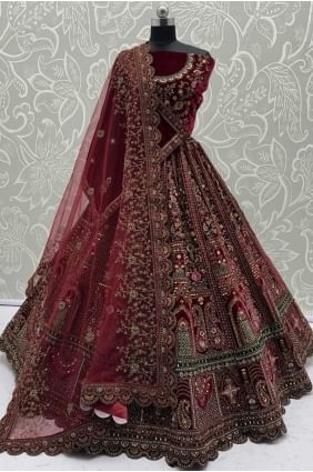 Maroon Embroidered Lehenga Choli in Velvet LC8571
