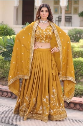 Mustard Lehenga Choli in Silk with Embroidered LC8896
