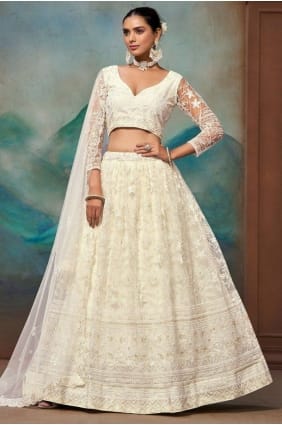 Net Embroidered Off white Lehenga Choli with Dupatta LC8872