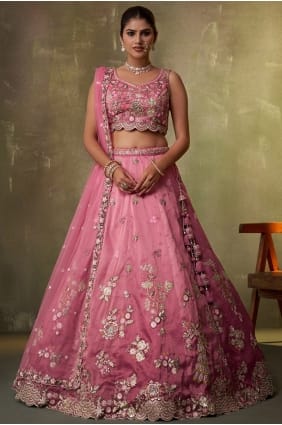 Tissue Lehenga Choli with Embroidered in Pink LC8844