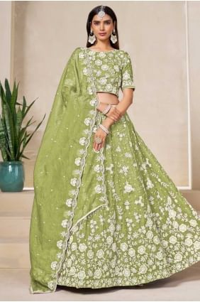 Silk Lehenga Choli in Pista with Embroidered LC8555