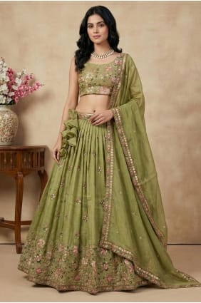 Pista Lehenga Choli with Embroidered Silk LC8972