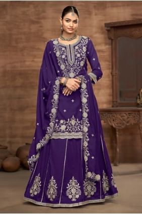 Silk Lehenga Choli with Embroidered in Purple LC8591