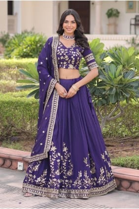 Purple Embroidered Lehenga Choli in Silk LC8895
