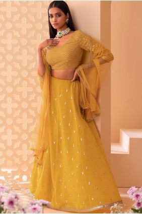 Embroidered Lehenga Choli in Yellow Georgette LC8464