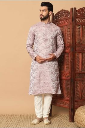 Embroidered Men Kurta in Pink Jacquard KURR430