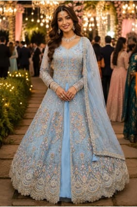 Sky blue Anarkali Suit in Embroidered Net AS4358