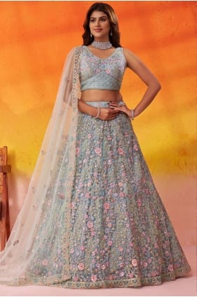 Sea green Embroidered Net Lehenga Choli LC8857