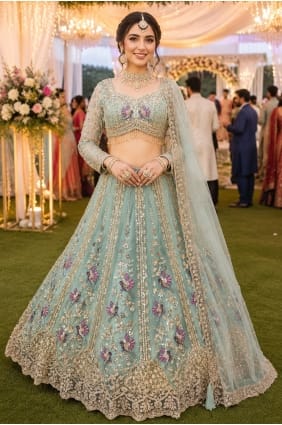 Embroidered Party Lehenga Choli in Sky blue Net LC9067