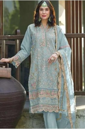 Embroidered Organza Salwar Kameez in Sky blue SK155152