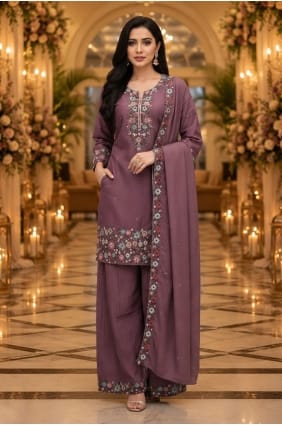 Mouve Palazzo Suit in Shimmer with Embroidered PZ4492