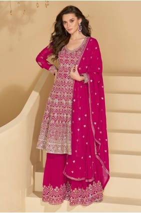 Pink Embroidered Palazzo Suit in Georgette PZ4478