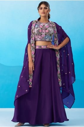 Palazzo Suit in Purple Crepe with Embroidered PZ4508
