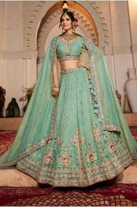 Embroidered Party Lehenga Choli in Sea green Tissue LC8350