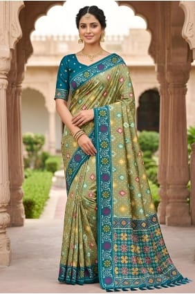 Patola silk Saree in Pista with Embroidered SR30121