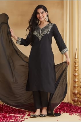 Black Rayon Anarkali Suit with Embroidered SK159182