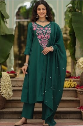 Rayon Green Salwar Kameez in Embroidered SK15797