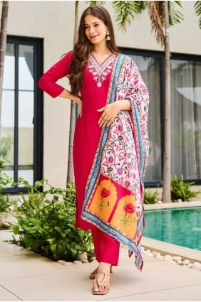 Rayon Embroidered Pink Salwar Kameez with Dupatta SK155873