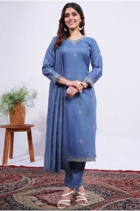 Rayon Blue Salwar Kameez in Embroidered SK155763