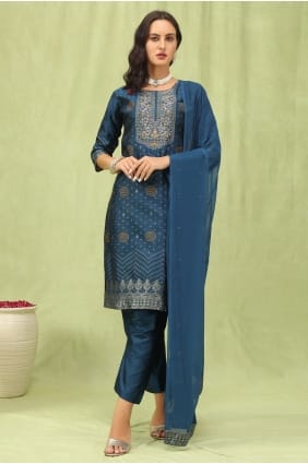 Blue Salwar Kameez with Embroidered Jacquard SK15839