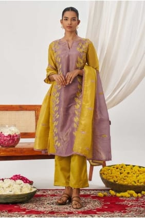 Mustard Embroidered Silk Salwar Kameez SK155817