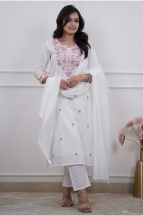 Chanderi White Salwar Kameez in Embroidered SK155886