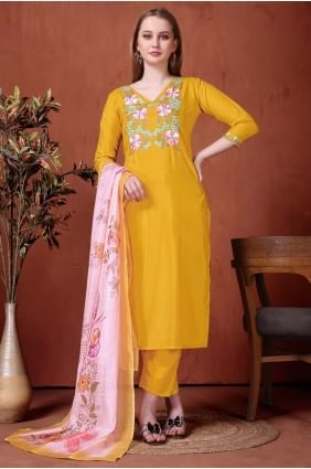 Yellow Salwar Kameez with Embroidered Rayon SK155717