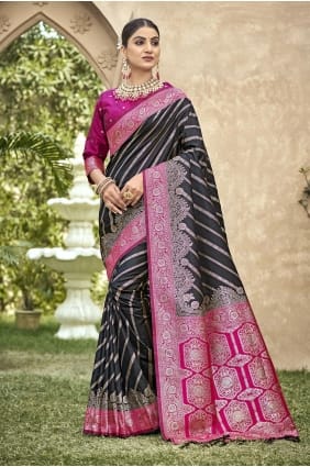 Embroidered Banarasi silk Saree in Black SR29766