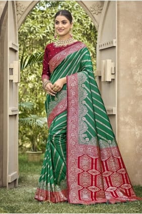 Green Saree with Embroidered Banarasi silk SR29769