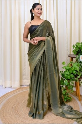 Embroidered Saree in Green Satin SR28600