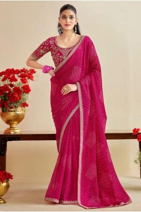 Saree in Pink Chiffon with Embroidered SR29355