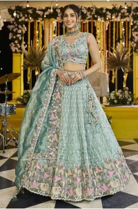 Embroidered Lehenga Choli in Pista Satin LC8748