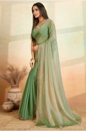 Glamorous Satin Embroidered Pista Saree with Blouse SR28706