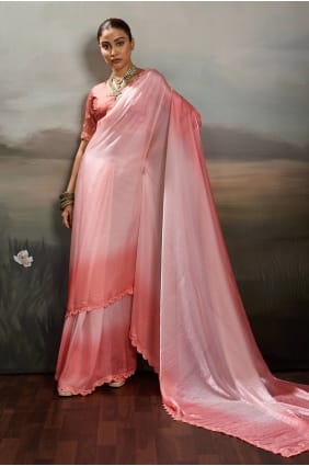 Satin Saree with Embroidered in Rose pink SR30033