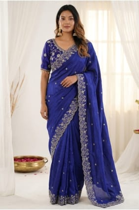 Royal blue Saree with Embroidered Satin SR30197