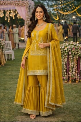 Mustard Sharara Suit with Embroidered Silk SS1354