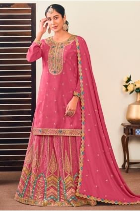 Chiffon Sharara Suit in Pink with Embroidered SS1277