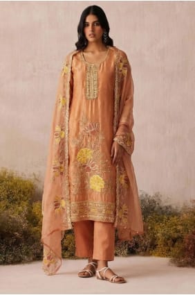 Peach Embroidered Salwar Kameez in Shimmer SK156055