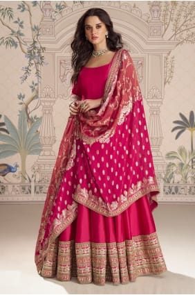Silk Anarkali Suit in Pink with Embroidered AS4289