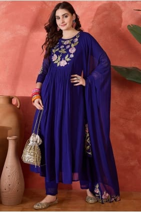 Royal blue Eid Anarkali Suit with Embroidered Silk AS4182