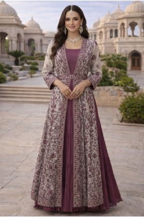 Silk Gown Dress in Mauve with Embroidered GW1231