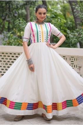 White Gown Dress in Embroidered Silk GW1185