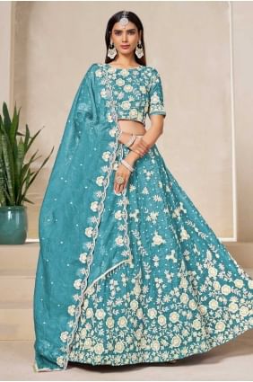 Embroidered Silk Lehenga Choli in Sea green LC8557