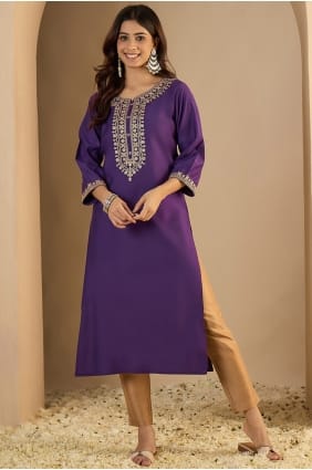 Purple Silk Embroidered Kurti with Dupatta KTI2721