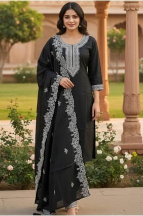 Salwar Kameez in Black Silk with Embroidered SK156128