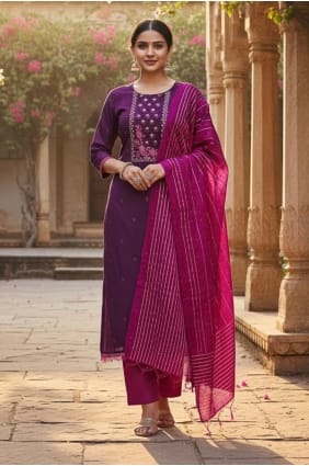 Silk Salwar Kameez in Purple with Embroidered SK15800