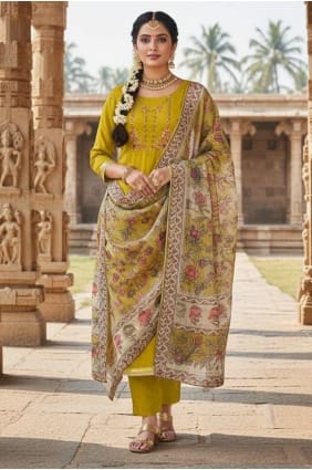 Silk Yellow Salwar Kameez in Embroidered SK15827