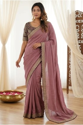 Embroidered Silk Mouve Saree with Blouse SR30137